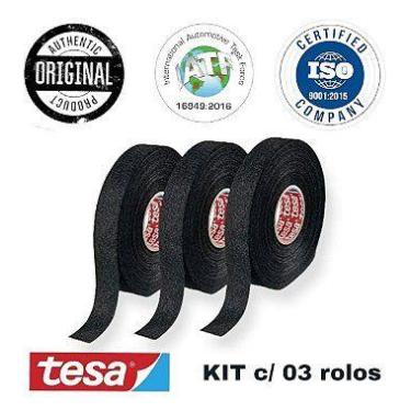 Imagem de Kit com 3 Rolos de Fita Isolante de Tecido Chicote 19mm x 25m Tesa - t