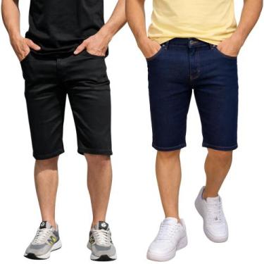 Imagem de Kit C/2 Bermudas Short Jeans Masculina Tradicional Com Lycra Tecido Pr