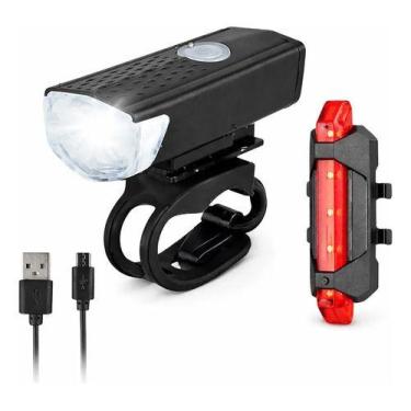 Imagem de Kit Lanterna LED para Bicicleta  Farol Dianteiro + Luz Traseira  Recar