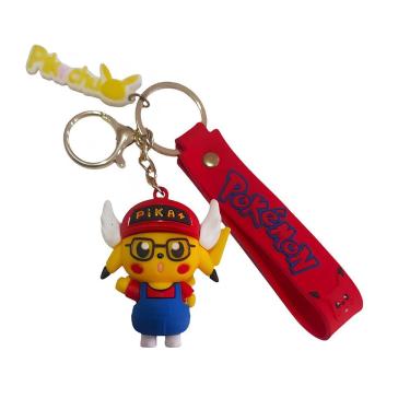 Imagem de Chaveiro 3D Pikachu Vermelho com Mosquetão para Bolsa e Mochila em Silicone com Alça Te...