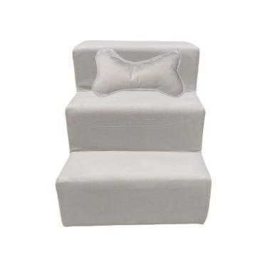 Imagem de Escada Para Pet 3 Degraus Veludo Para Gatos E Cachorros Bege