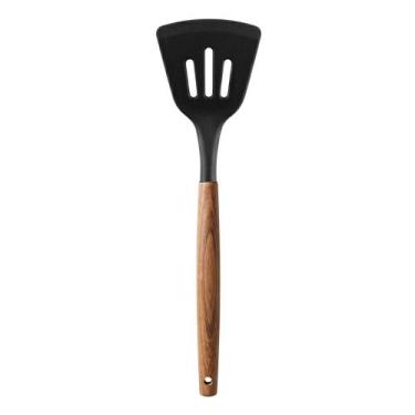 Imagem de Utensílio de Silicone e Bambu - Espátula Vazada Preta - Ingá, Preta