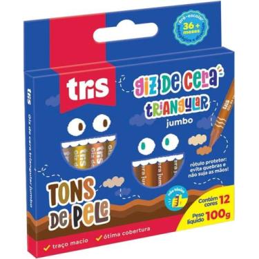 Imagem de Giz de Cera Tons de Pele triangular jumbo 12 cores marca Tris