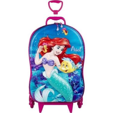 Imagem de Mochila Malinha 3d Escolar Meninas Sereia Ariel 3 Rodinhas G - Maxtoy