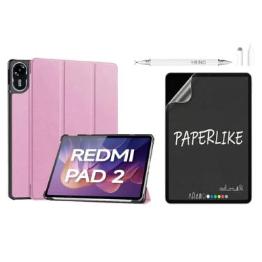 Imagem de Rino Cases Capa para Redmi Pad 2 11" (2025) - Smart Cover Magnética Rígida Multi-ângulo com Auto Despertar em Couro PU (Rosa-bege, Kit Capa + Película Fosca + Caneta Touch)