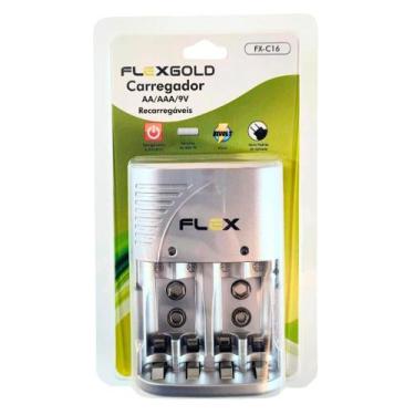 Imagem de Carregador de Pilhas AA, AAA e 9V Flex Gold FX-C16 Bivolt