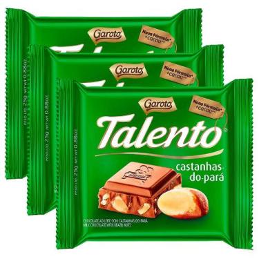 Imagem de Kit 3X 25g Chocolate Garoto Talento Castanha do Pará