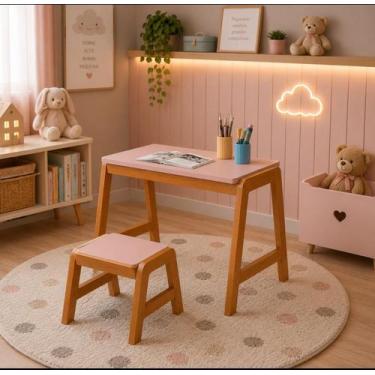 Imagem de Mesa Escrivaninha Infantil com Banquinho para Estudos Desenhos e Ativi