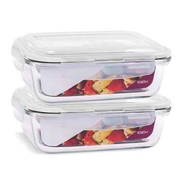 Imagem de KIT 2 Potes de Vidro Retangular com Tampa Hermética 1040ml (Branco)