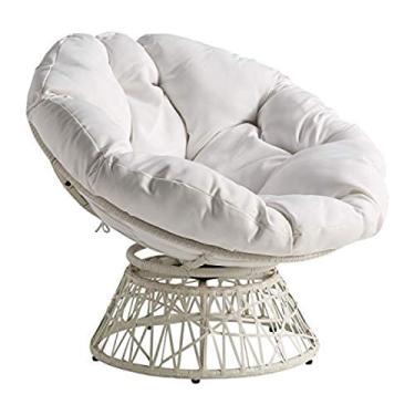 Imagem de OSP Home Furnishings Cadeira de vime Papasan com rotação de 360 graus, moldura branca com almofada branca