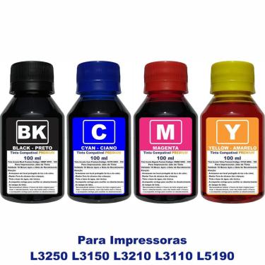 Imagem de Kit Refil Tinta Compatível Epson L3250 L3150 L3210 L3110 L5190 544  4x100ml