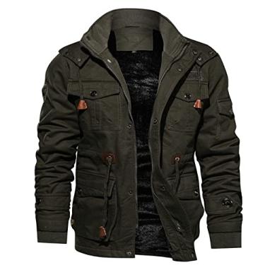 Imagem de Jaqueta Masculina Casual Inverno Jaqueta Militar Algodão Engrossar com Capuz Casaco Cargo Agasalhos de Motocicleta Forro de Pele Sintética Verde G