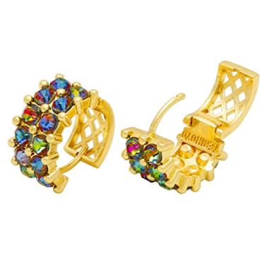 Imagem de Brincos de argola de ouro com strass simulando turquesa, para mulheres e meninas, azul de sorte, com contas boho, hipoalergênicos, finos, 0.64inches, Latão, turquesa sintética Quartzo sintético