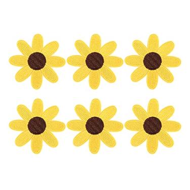 Imagem de 6 peças de adesivos bordados de girassol ferro e costura em aplicação de girassol bordado flor crachá de roupa para jeans, jaqueta chapéu faça você mesmo suprimentos