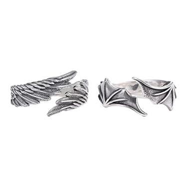 Imagem de Anéis vintage Angel Demon Wing Casal, tamanho ajustável, joia de polegar punk anéis abertos para mulheres adolescentes, amizade, joias de casamento, Metal, não disponível
