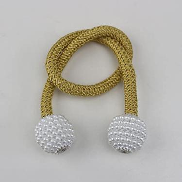 Imagem de Cortina Magnética Acessórios para Sala de Clipe Bola Pérola Suporte de Cortina Fivela Gravata Decoração para Casa Gravata Bola Pendurada, Dourada, 2 Peças