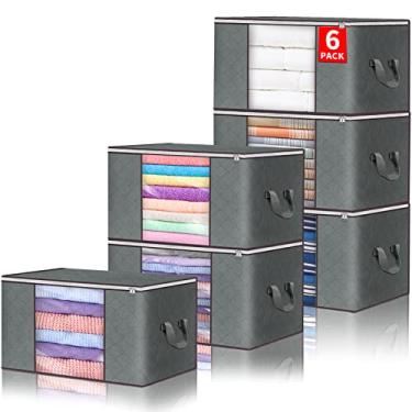 Imagem de Sacos de armazenamento de roupas GKPLY Caixas de armazenamento de roupas de grande capacidade Organizadores de armário dobráveis Recipientes de armazenamento com alças duráveis Tecido grosso para cobe