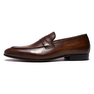 Imagem de Mocassim de couro masculino casual liso leve casual mocassim feito à mão sem cadarço para dirigir sapatos de negócios forrado de couro mocassins sapatos