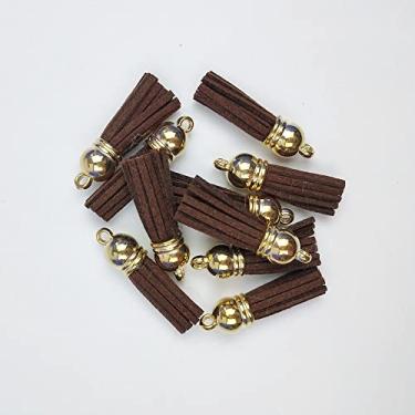 Imagem de 10/20 peças 38mm borlas de couro boné dourado mini borlas para joalheria artesanato DIY chaveiro pingente encantos, marrom profundo, 10 peças 38mm