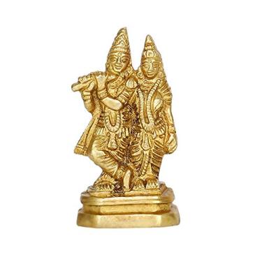 Imagem de GURU JEE Latão Idol Radha Krishna Decoração Doméstica Pequena Estátuas Presentes Religiosos Têmpora Puja