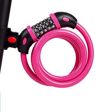 Imagem de Cabo de bloqueio de bicicleta, combinação de senha de 5 dígitos travas de bicicleta anti-roubo núcleo fio de aço corrente de bloqueio de bicicleta auto-enrolável reiniciável com suporte de montagem, (cor: rosa, tamanho: 12mm-1,2m) pequena surpresa