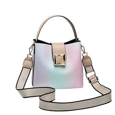 Imagem de Bolsa de mão transversal em dois tons para mulheres, bolsa de mão média, bolsa de couro, com alça larga, Caqui