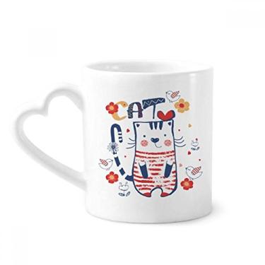 Imagem de Caneca de desenho de gato fofo com desenho de flor de café cerâmica copo de coração de vidro