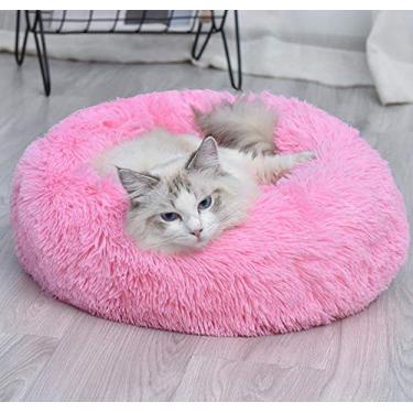 Imagem de Cama de cachorro redonda de pele sintética Donut Nesting Cave Cat Bed para gatos e cães pequenos e médios, Kitty Puppy Sofa Warm Cushion Pet Bed in Winter-Rose red-S:50x50cm little surprise