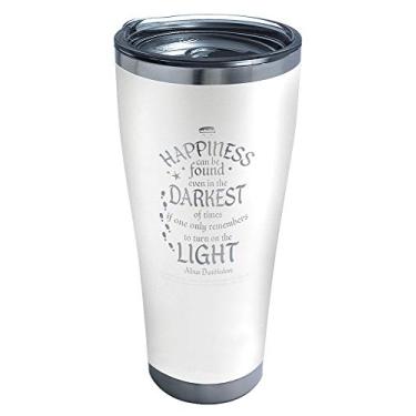 Imagem de Tervis Copo de viagem com citação Harry Potter Happiness gravado com parede tripla mantém bebidas frias e quentes, 850 g Legacy, Glacier White, 1 unidade (pacote com 1)