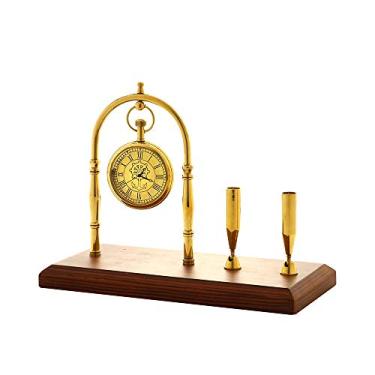 Imagem de RELÓGIO DE MESA DECORATIVO METAL/MADEIRA DOURADO 20x10x17cm