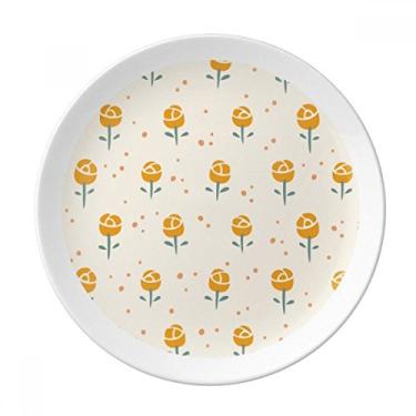 Imagem de Prato decorativo de porcelana com estampa de rosas e flores amarelas