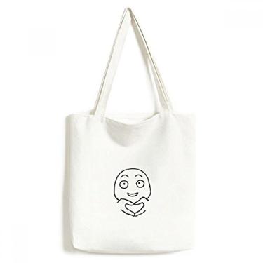 Imagem de Bolsa de lona preta com estampa Happy Gesture bolsa de compras casual