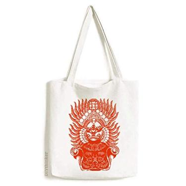 Imagem de Peking Opera Red Gongtongguan sacola de lona cortada em papel bolsa de compras casual bolsa de mão