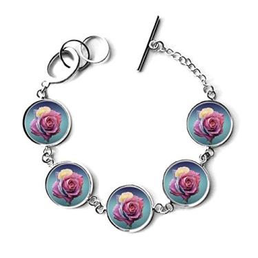 Imagem de Pulseira com pingente de corrente de rosa escuro com rosas