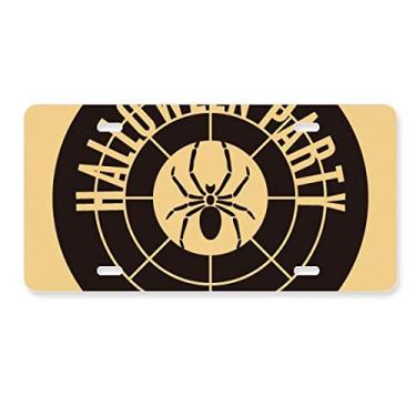 Imagem de DIYthinker Placa de licença redonda de Halloween com padrão de aranha para decoração de aço inoxidável para automóvel