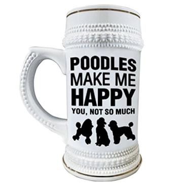 Imagem de Canecas de cerâmica Poodles Make Me Happy 650 ml para manchas de cerveja com acabamento dourado decorativo