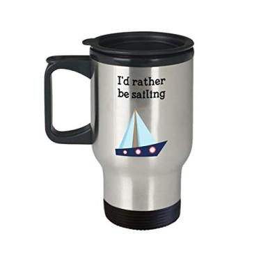 Imagem de Caneca de viagem I'd Rather Be Sailing – Caneca de chá divertido com isolamento de café de cacau quente – ideia de de Natal
