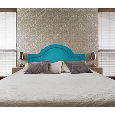 Imagem de Cabeceira Casal Diamond Estilo Provençal Suede Azul Turquesa 140 X 60
