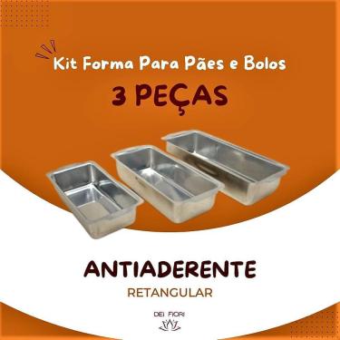 Imagem de Forma Retangular P/ Pão E Bolo Conjunto 3 Peças Em Alumínio
