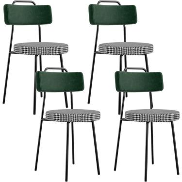 Imagem de Kit 04 Cadeiras Decorativa Estofada Sala Jantar Barcelona L02 Facto Verde Musgo Pied Poule - Lyam