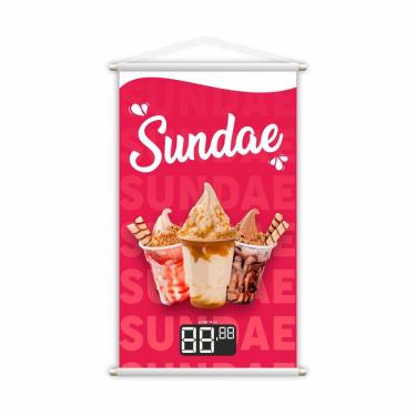 Imagem de Banner Sundae Sorvete Sorveteria Preço Lona 60x40cm