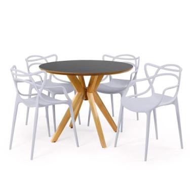 Imagem de Conjunto Mesa de Jantar Redonda Marci Premium Preta 100cm com 4 Cadeiras Allegra - Cinza