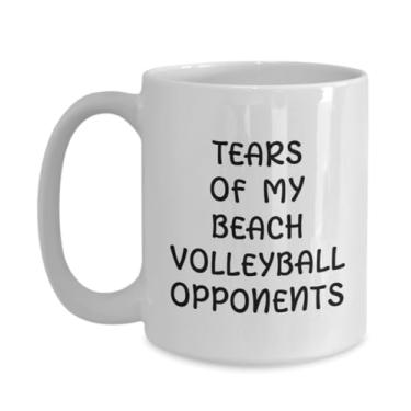 Imagem de Caneca de café de lágrimas de oponentes de vôlei de praia, xícara de café com humor de vôlei de praia, caneca de café com brincadeira de vôlei de praia, ideia de presente de aniversário de Natal (425 g)