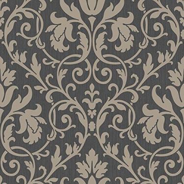 Imagem de Papel de Parede Clássico Tradicional Arabesco Tango Finottato - Rolo de 10m Grafite/Pérola