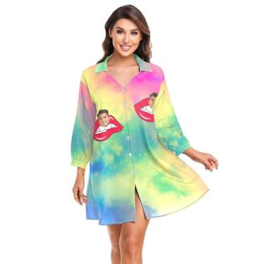 Imagem de Saída de praia feminina personalizada para roupa de banho saída de praia beijos tie dye colorida saída de praia, Tie Dye colorido, Large