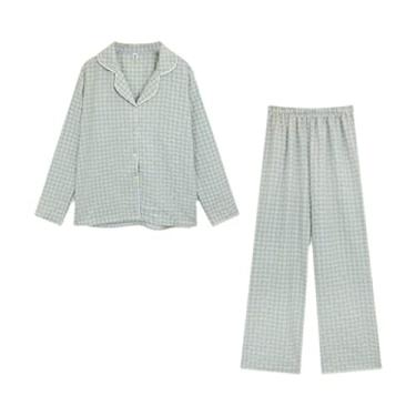 Imagem de Pijama feminino outono manga longa doce e solto pijama de duas peças terno feminino (cor: A, tamanho: código XXG)