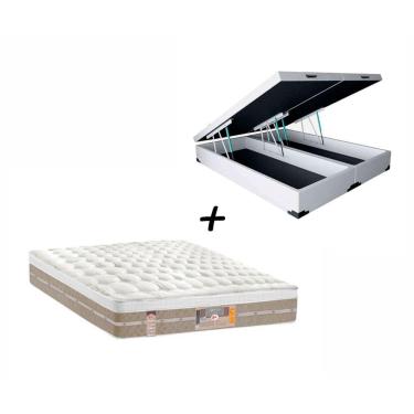 Imagem de Box Baú Queen Sintético Branco + Colchão Castor Casal Silver Star Mola Pocket Air One Face 158x188x032