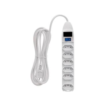 Imagem de Filtro de Linha 6 Tomadas Régua Extensão com Interruptor de Luz Energia