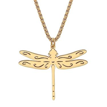 Imagem de DALANE Colar fofo de aço inoxidável com pingente de libélula banhado a ouro 18 quilates, joias modernas, presentes de primavera e verão para mulheres e meninas, Medium, Aço inoxidável, Sem Pedra