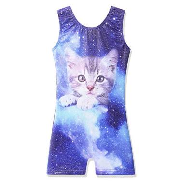 Imagem de BAOHULU Collant para meninas ginástica infantil cintilante tanques com shorts roupa de dança, Navy Cat, 8-9 Years